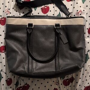 Coach Black and Cream Leather Tote Bag